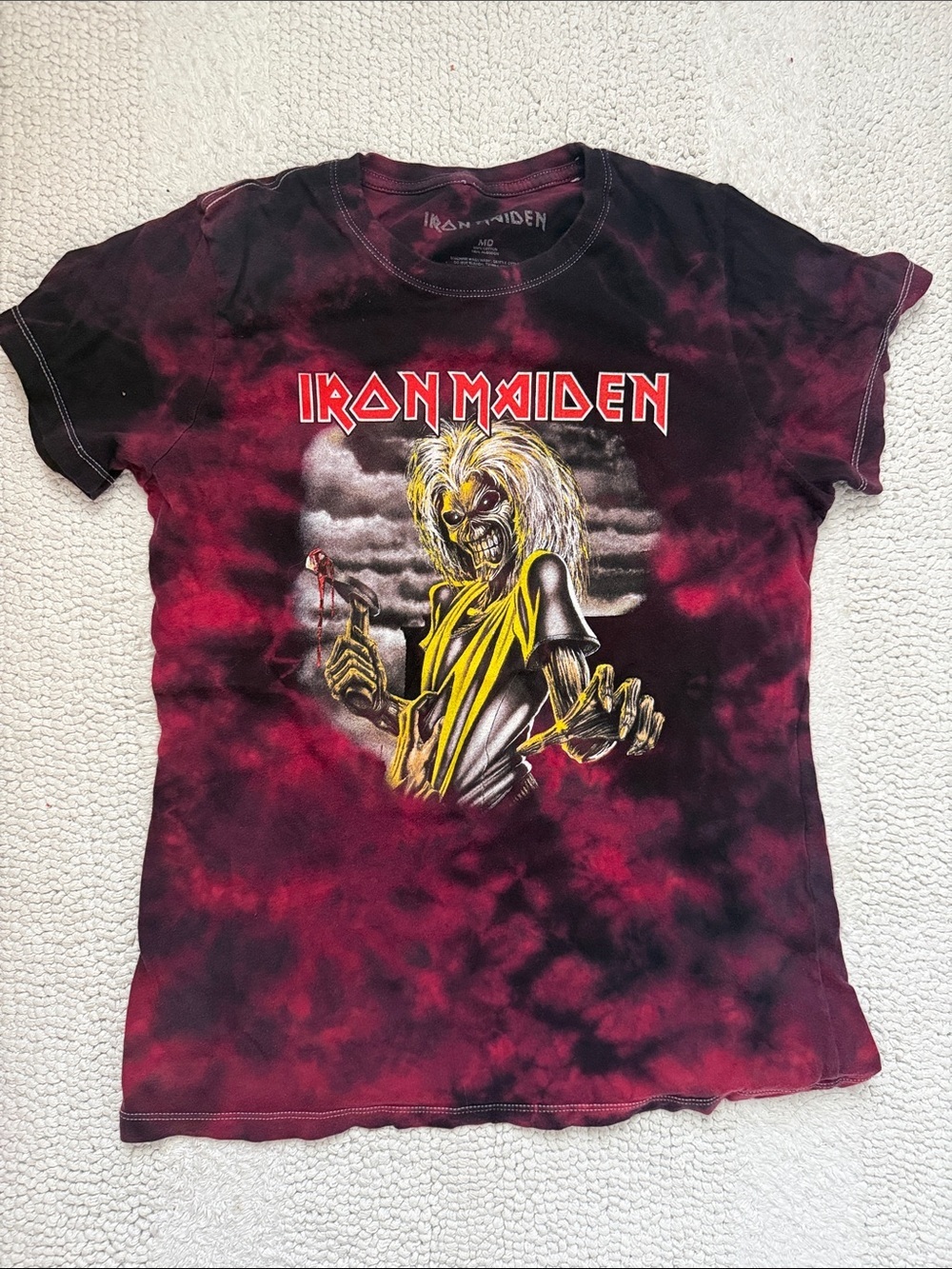 Iron Maiden Women's Tie-Dye Graphic Tee in Black & Burgundy - Picture 2 of 7